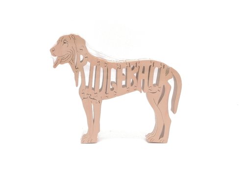 Holzfigur von Hunderasse Ridgeback mit Schriftzug Ridgeback