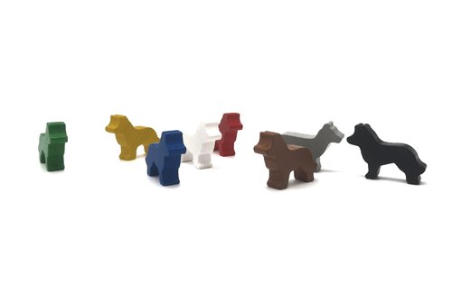 kleine bunte Spielfigur stehende Hunde aus Holz